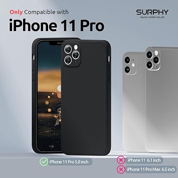SURPHY Flat Silicone Case Compatible with iPhone 11 Pro Case, Liquid Silicone Slim Fit Case (Individual Protection for Each Lens) for iPhone 11 Pro 5.8 (Black)