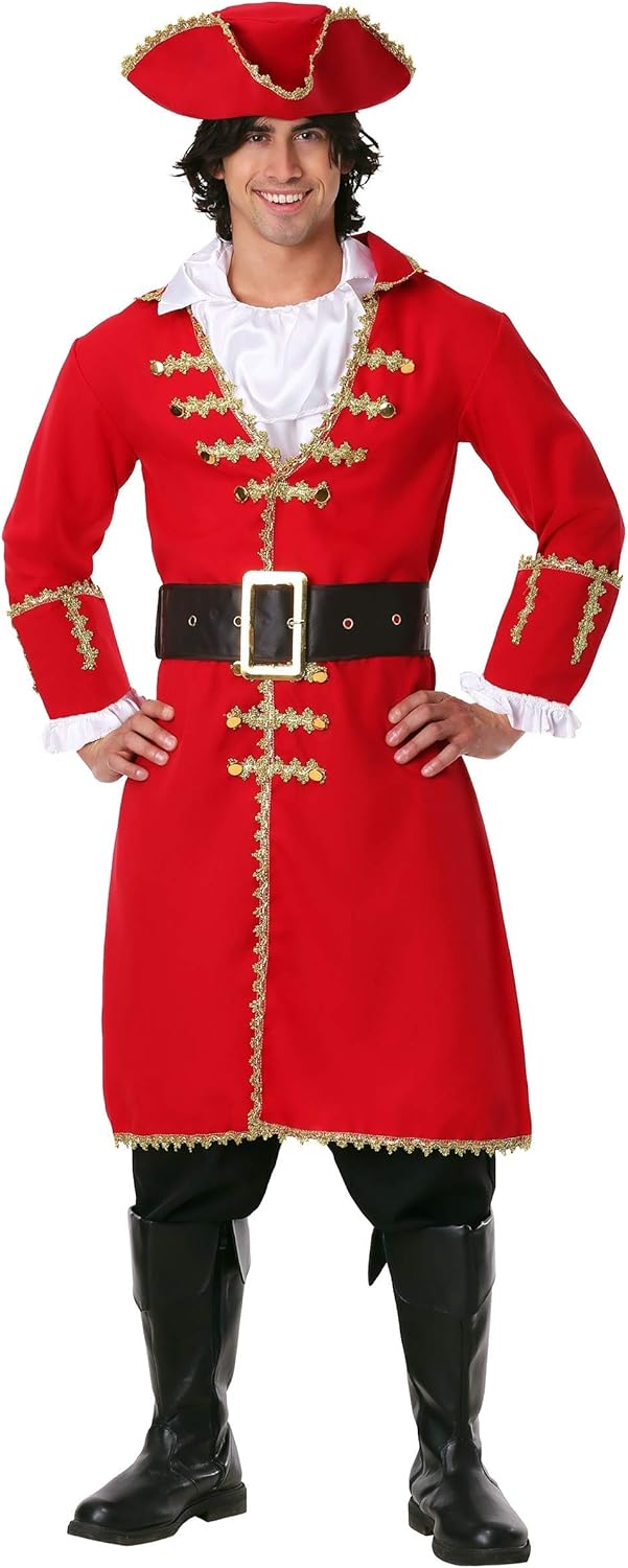 Men's Pirate Captain Blackheart Costume - Red Overcoat & Tricorn Hat for Swashbuckling Adventures