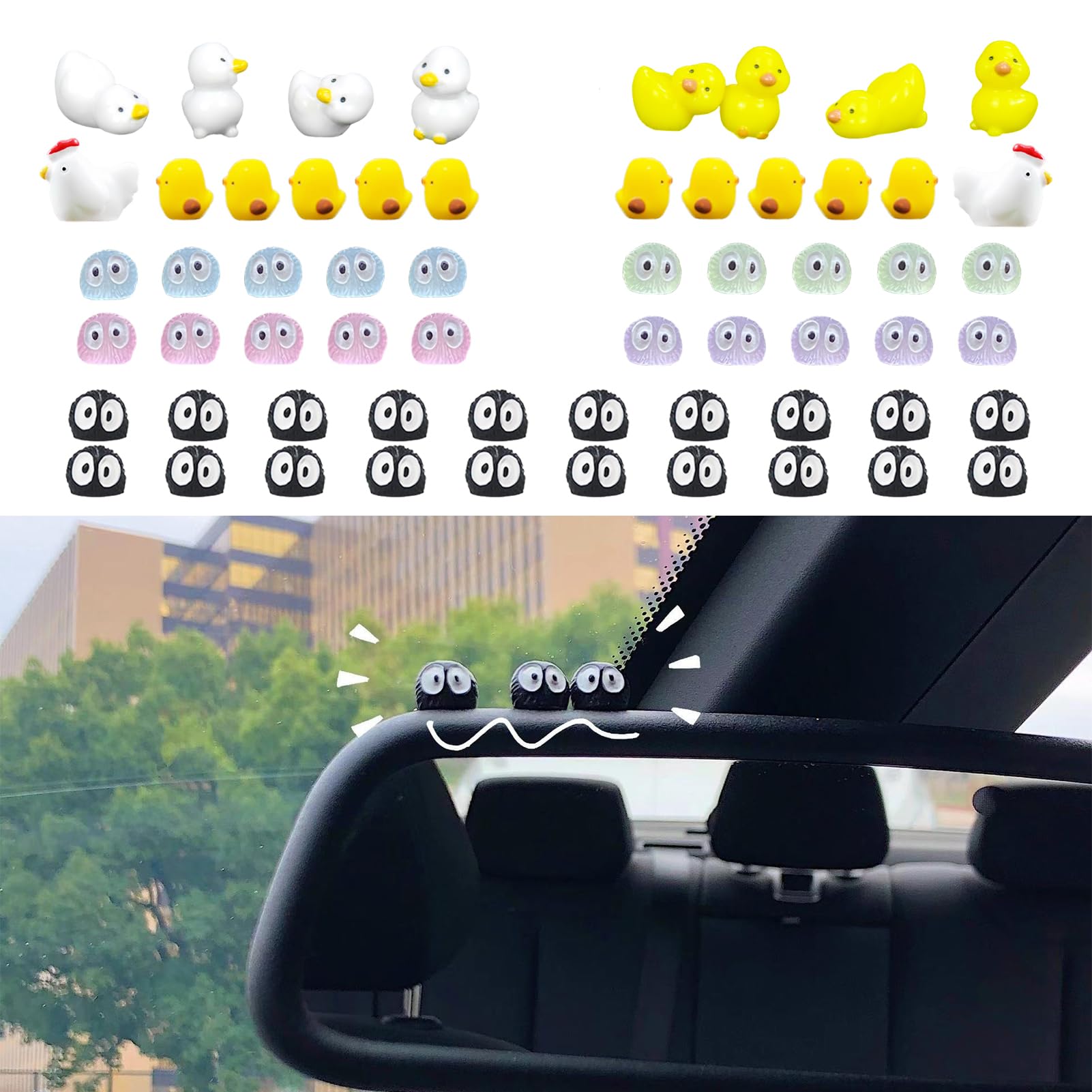 60 Pcs Cute Sprites Car Rearview Mirror Accessories chick duck car mirror decor hanging Funny dashboard decorations Gifts