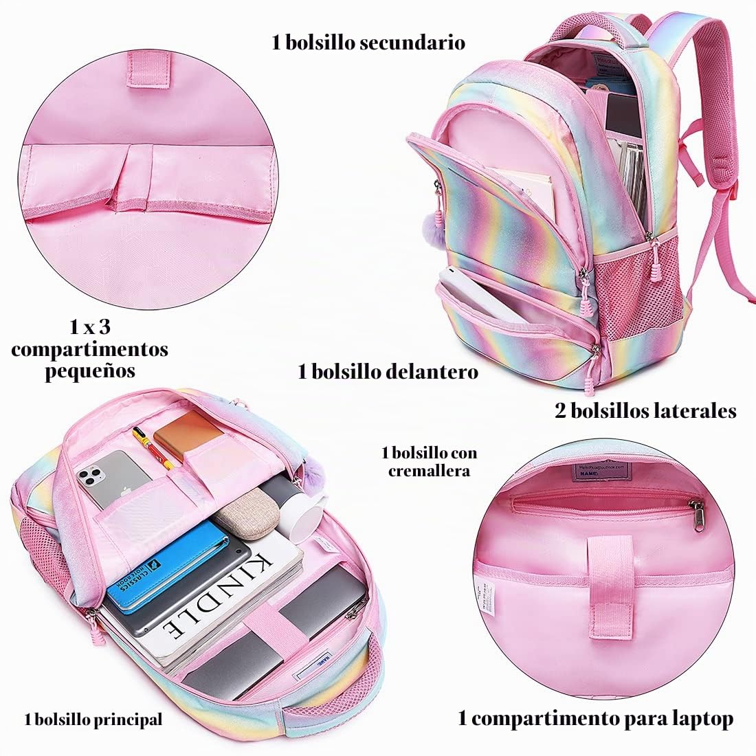 Mochila Escolar Niñas Mochila Arcoiris Chica Mochila Niño Mochilas Infantiles Rainbow Backpack Mujeres Sets de Bolsa 2 en 1 con Estuche - Teenage Girls Daypack para Viajes