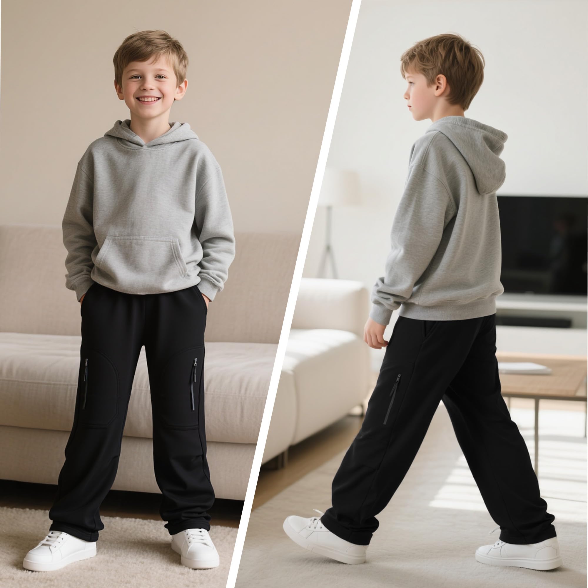 Pantalón Cargo Niños, Algodón Suaves Pantalón de Jogging con Multibolsillos, Pantalones de Chándal Ocio Transpirable Cintura Elástica Casual Streetwear para Niño Niña 5-13 Años