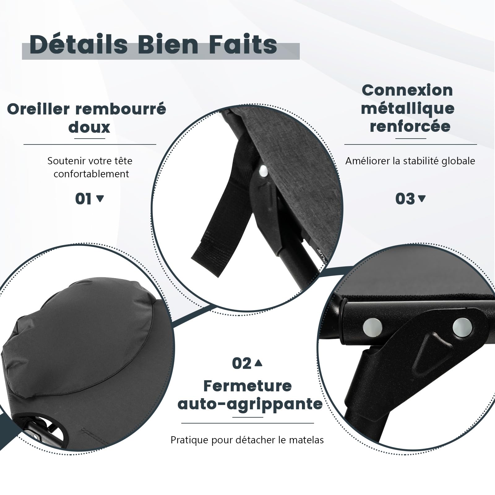 GYMAX Lit de Camping Pliable avec Oreiller Amovible, Dossier Réglable en 5 Positions, Matelas Confortable, Chaise Longue Portable pour Pique-Nique, Randonnée, Plage, Charge 200 KG