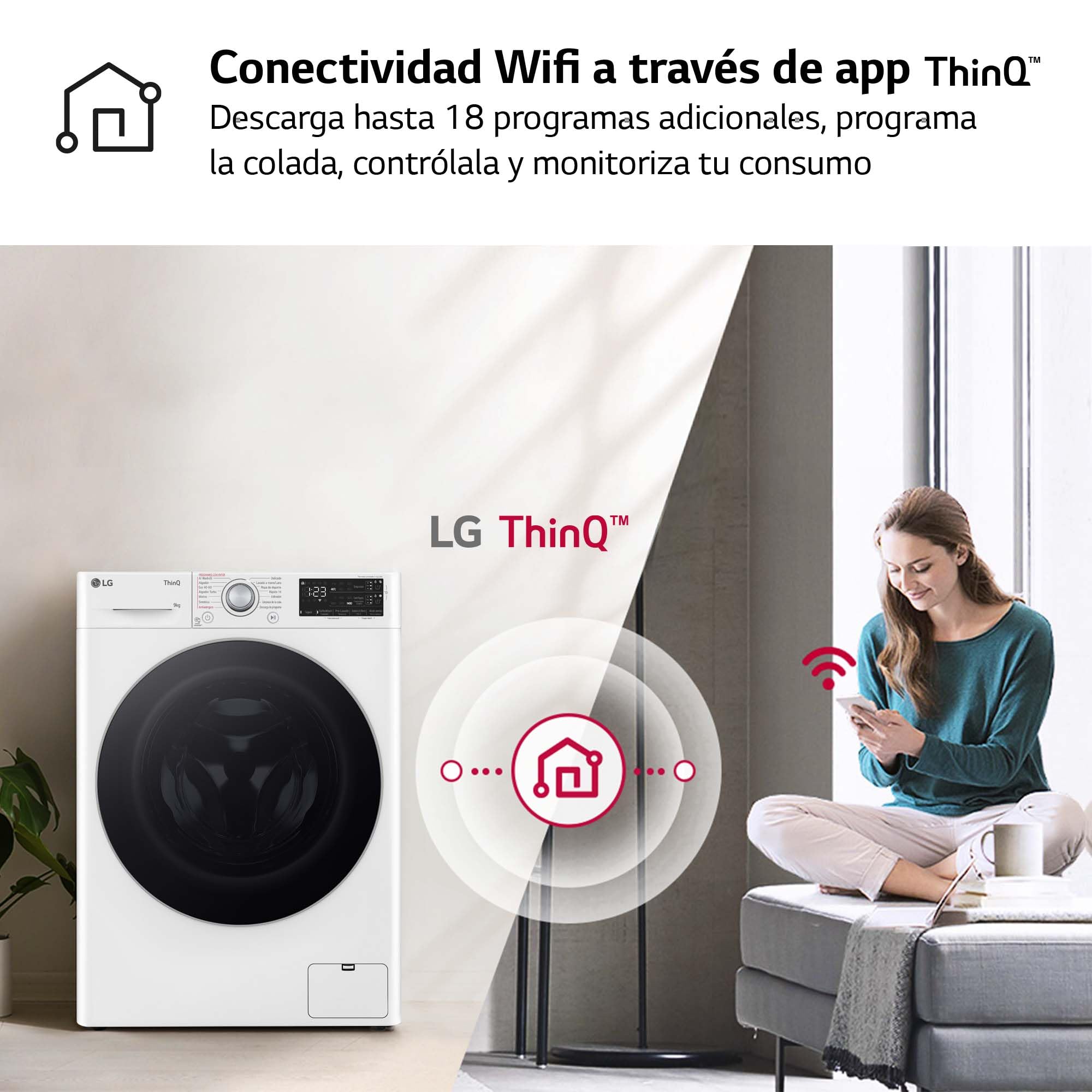 LG F4WR5509A1W - Lavadora Inteligente, 9Kg, 1400rpm, Carga Frontal, AI Direct Drive, TurboWash 360º, Autodosificador, Clasificación A, Serie 500, Blanco