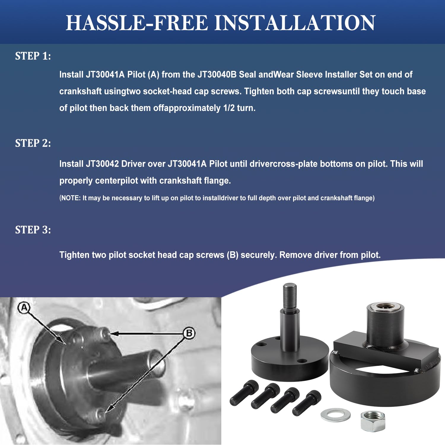 Instalador de sello principal trasero JT30040B se adapta a motor John Deere 202 219 239 329 359 414 3029 4045, herramienta de instalación de sello de cigüeñal trasero de repuesto para ST-218, JT30040