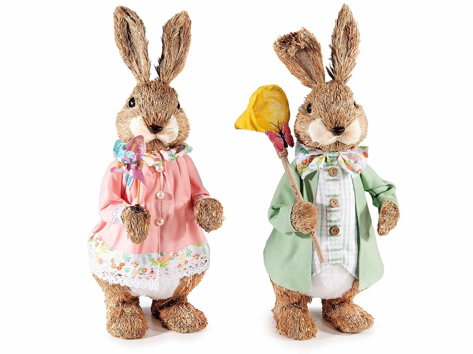 Gruppo Maruccia - Osterhasen aus Stroh - Handgefertigte Dekoration für Zuhause und Geschäfte - Geschenkidee zu Ostern - Kleidung Set mit 2