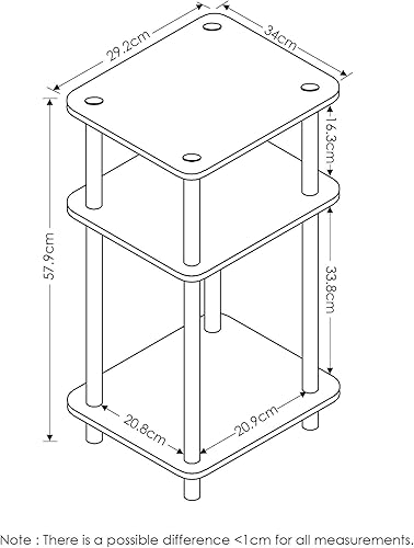 Miniatura 2 de Furinno Just 3 Tier Turn-N-Tube - Paquete de 2 mesas auxiliares, nogal Columbianegro y mesa auxiliar de solo 3 niveles, 1 paquete, nogal
