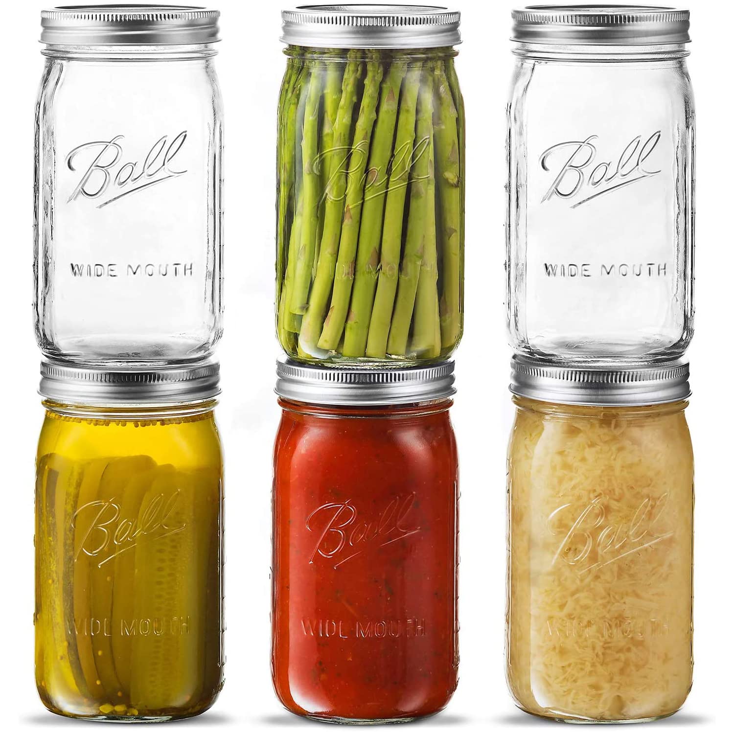 Mason Jars with Lids and Bands, Regular Mouth Mason Jars, Jars Ideal for Jams, Jellies, Conserves, Preserves, Fruit Syrups, Chutneys, and Pizza Sauce (32, Ball - Wide Mouth, 6, Mason Jars)