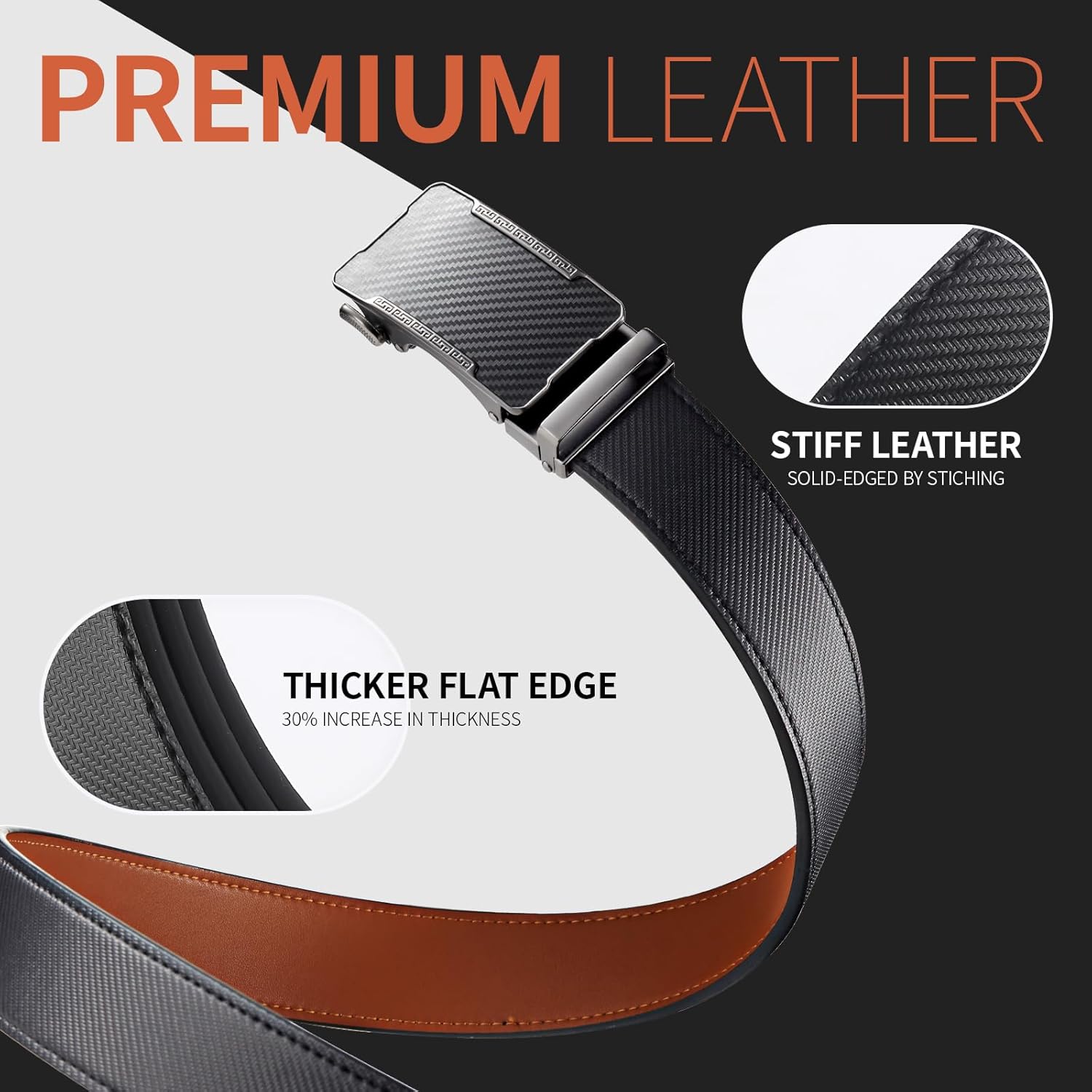 Zitahli Ratchet Belt for Men - 2 Packs Leather Mens belt For Gift Men Dress and Casual,Trim to Fit - Image 4