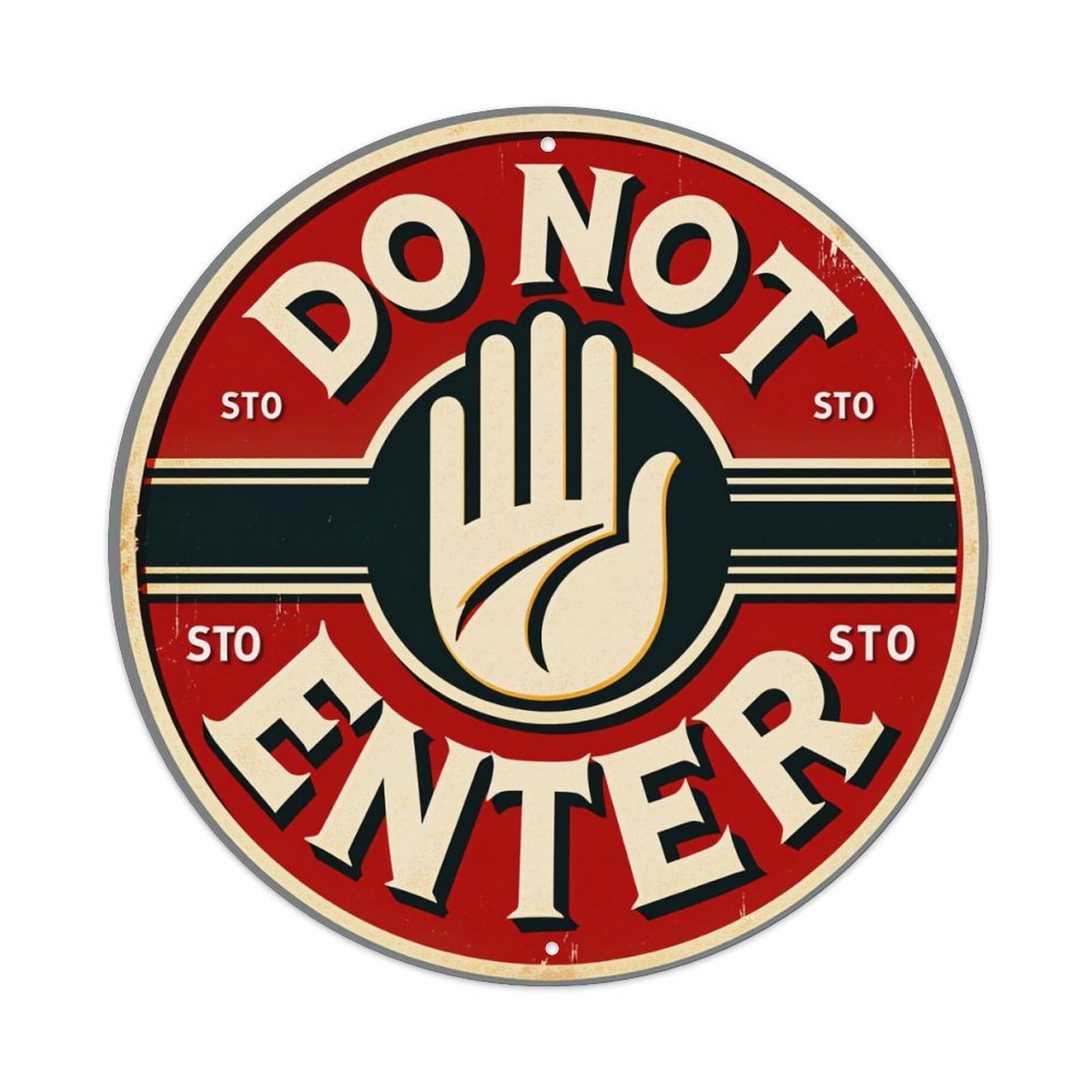 Do Not Enter Sign With Hand Symbol Round Vintage Tin Sign,Retro Wall Art,Metal Poster for Home, Bar, Garage, Cafe, Rustic Indoor & Outdoor Decor, 8x8 Inches