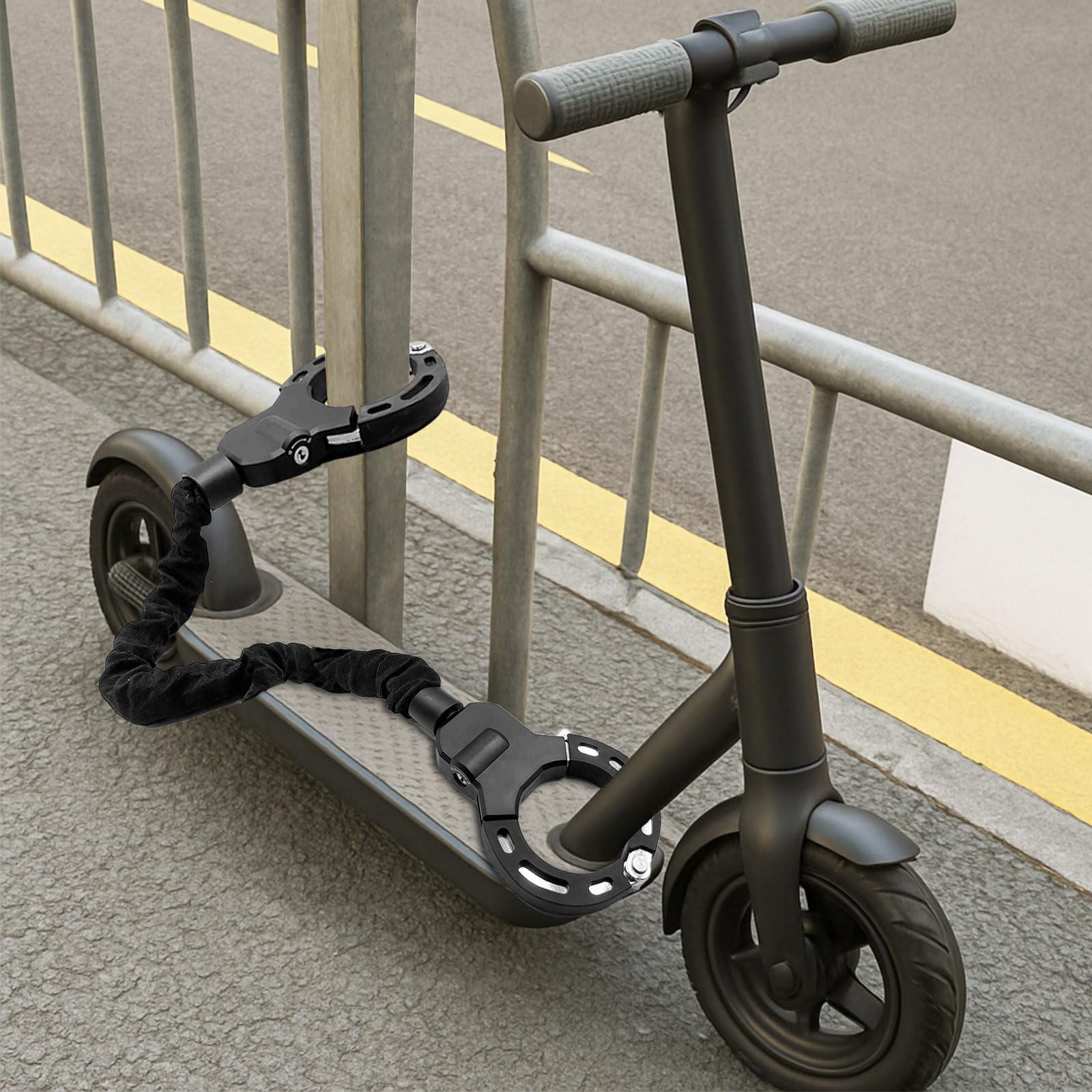 Serratura per Monopattino Elettrico 90cm - Catenaccio a Manette con Chiave & Guarnizione Gomma Antigraffio, Alta Sicurezza per Bici/Passeggini (Blocco Tipo A, Resistente a Trapano)