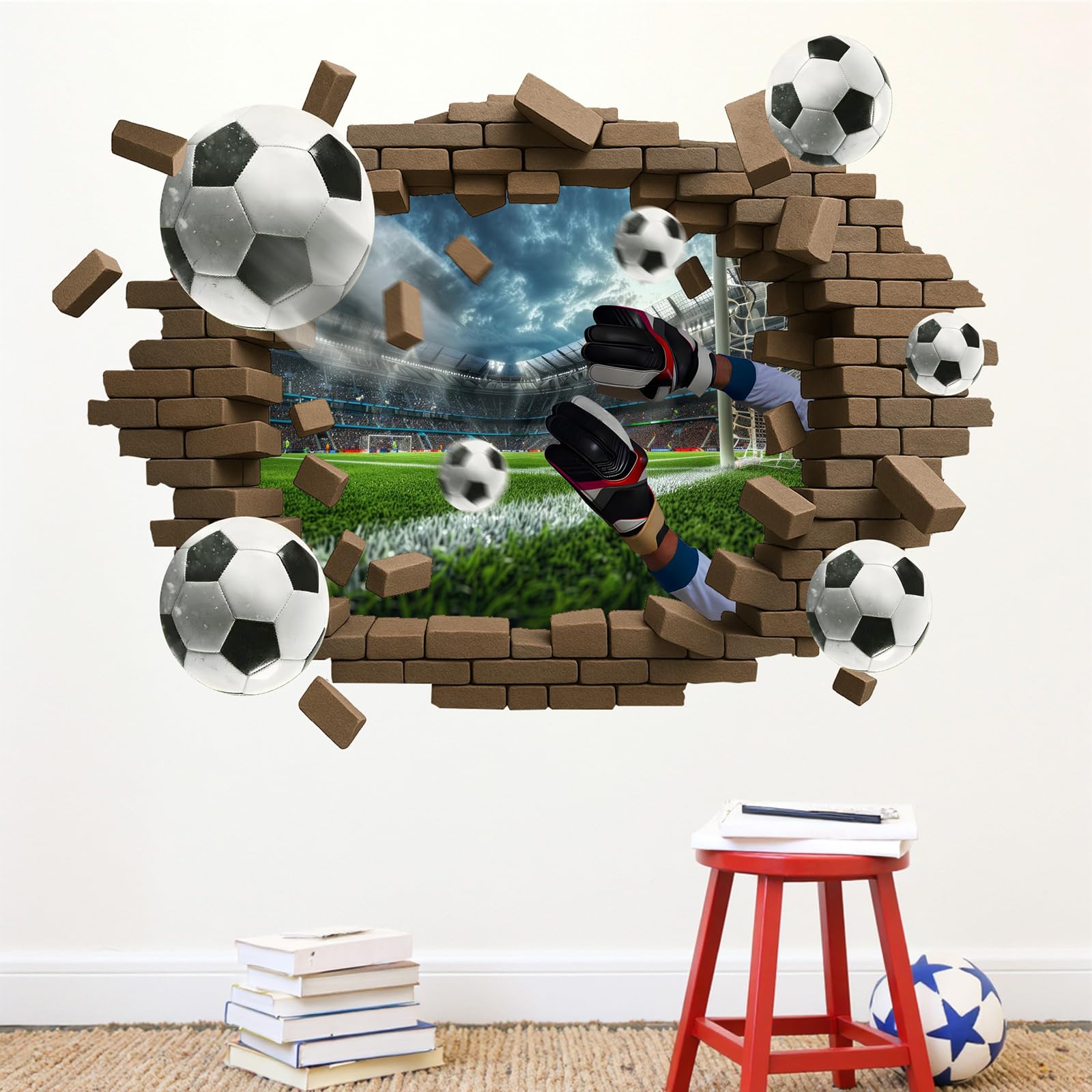 CHDITB 3D Football Wall Sticker Self Adhesive,Soccer Stickers Decals for Bedroom,Football Kids Bedroom Accessories,Soccer Sport Wall Decals for Teenager Boys Girls Nursery Kidsroom Classroom (70x55cm)