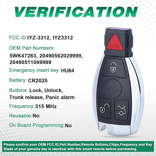 Miniatura 4 de Beefunny 315MHz Smart 3+1 4 botón de reemplazo remoto llavero para Mercedes-Benz Soporte NEC y BGA 2000-2014, 705 Moto (2)