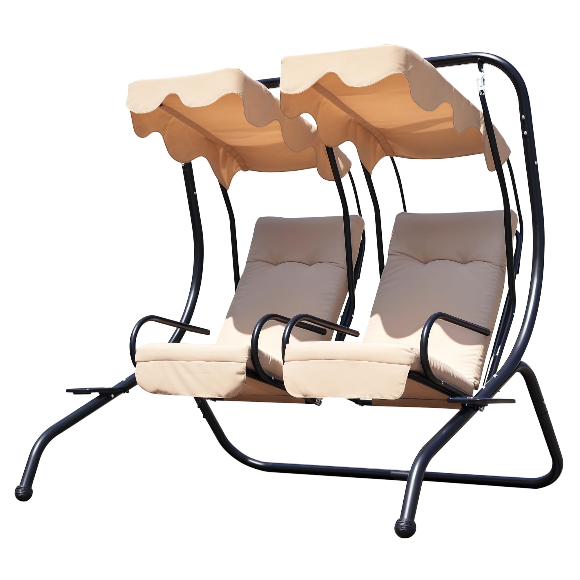 Outsunny Balancín de Jardín de 2 Plazas con Asientos Individuales Columpio de Jardín con Cojines Toldos Extraíbles Mesas Laterales y Marco de Acero 170x136x170 cm Beige
