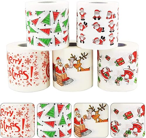 COHEALI 5 rollos de papel higiénico de Feliz Navidad, Papá Noel, impreso, toallas de papel desechables con diseño temático de Navidad, 3.9 x 3.9 in