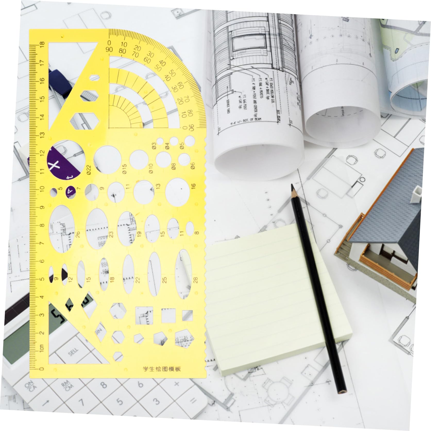 SHINEOFI 3 Sätze Messwerkzeug Lineal kreisschablone innenarchitektur zeichenschablonen Messlineal Zeichenquadrat Geometrie multi Kreisvorlage zum Zeichnen Schablonen ziehen Plastik Yellow