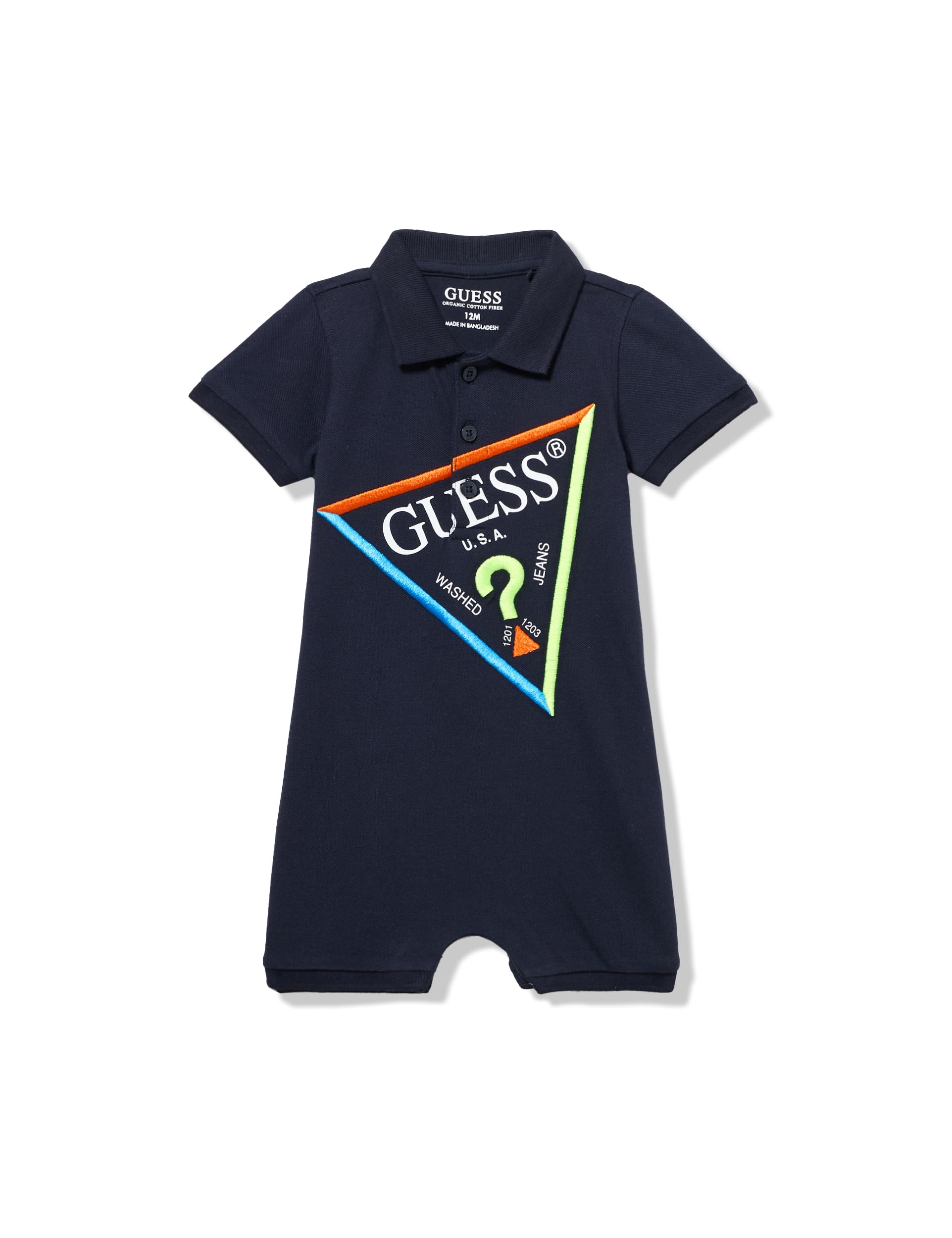 GUESSbaby-boys Stretch Pique Triangle Logo Romper