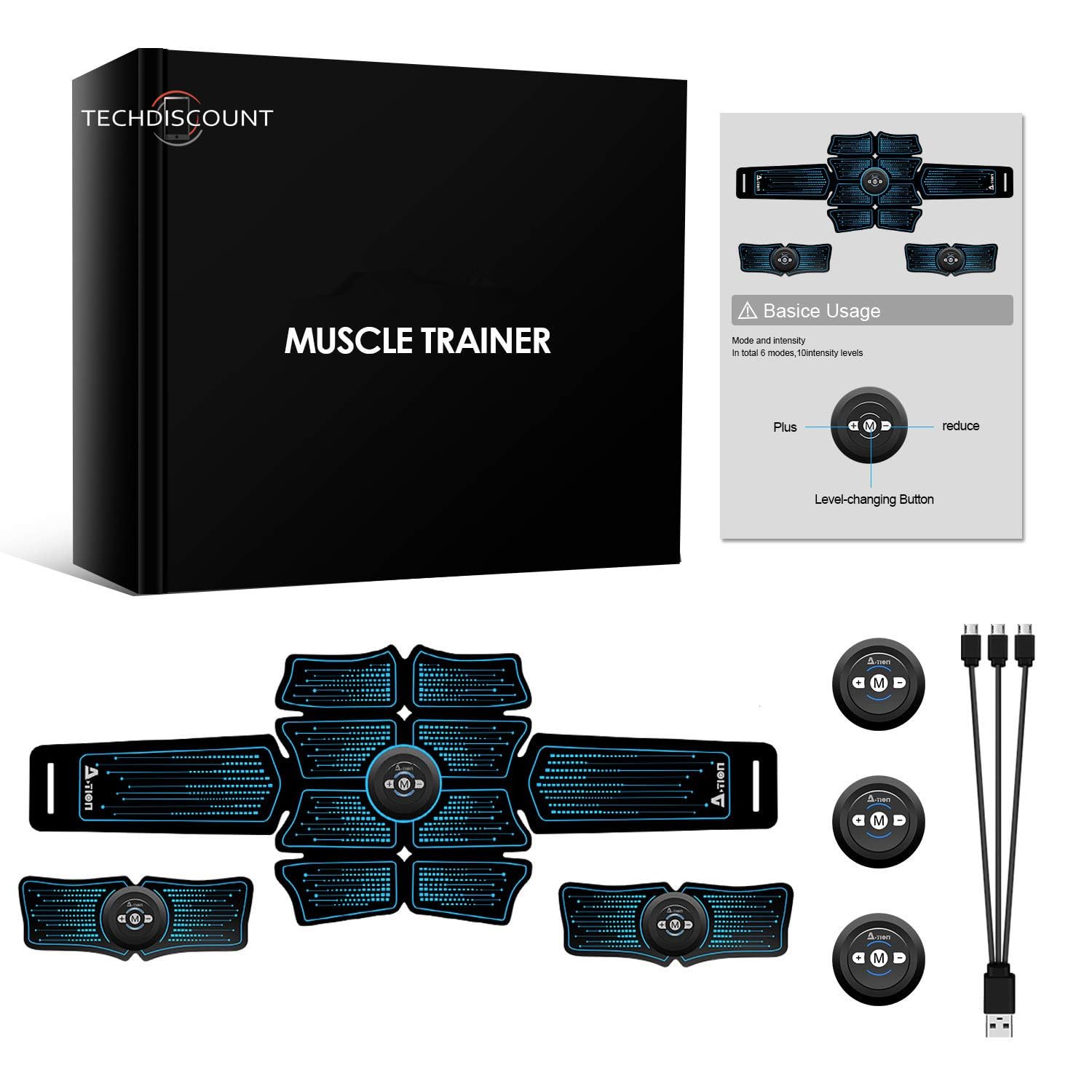 Cintura Addominale Elettrostimolazione, Elettrostimolatore Muscolare Donna Uomo per Addome/Braccia/Gambe/Addominali/Cosce/Polpacci Training Fitness Allenamento