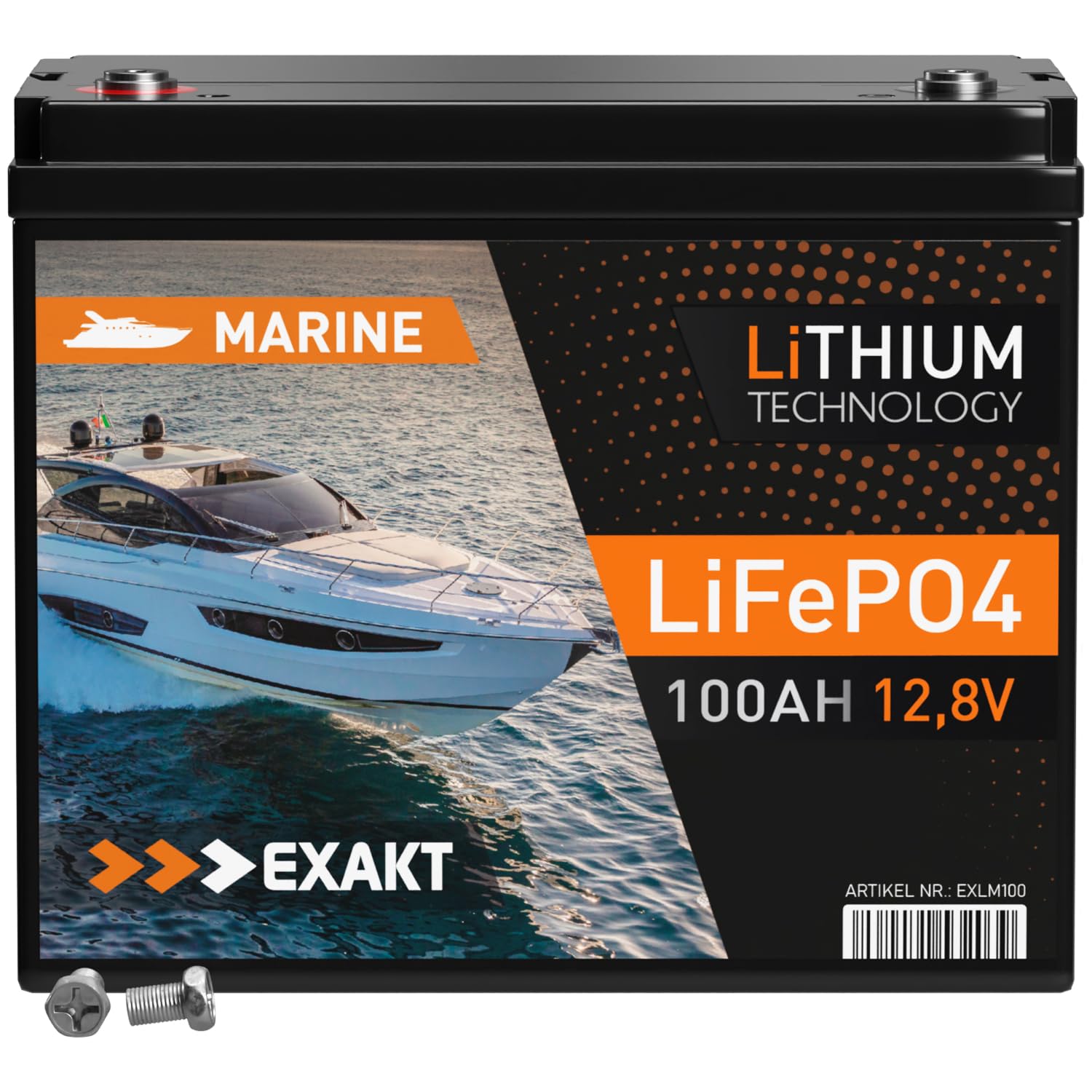 EXAKT LiFePO4 100Ah Marine Batterie 12V Bootsbatterie Boot Lithium Boarder