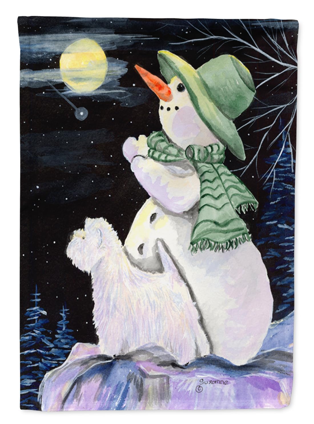 Drapeau Westie et bonhomme de neige en tissu premium résistant Caroline's Treasures