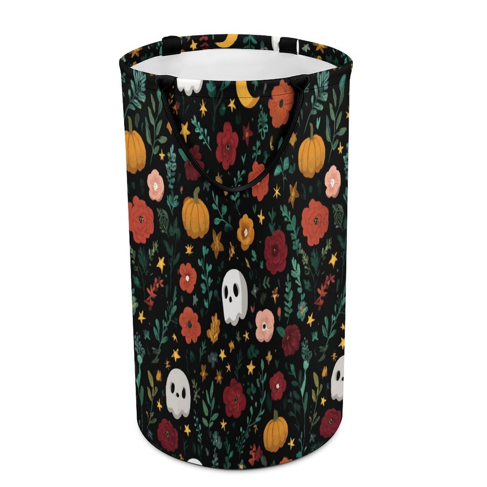 LUYYSKY Colorful Anime Cute Ghosts Collapsible Dirty Clothes Basket, Beautiful Cartoon Halloween Moon Plants Flowers Pumpkins Portable Clothes Storage Basket