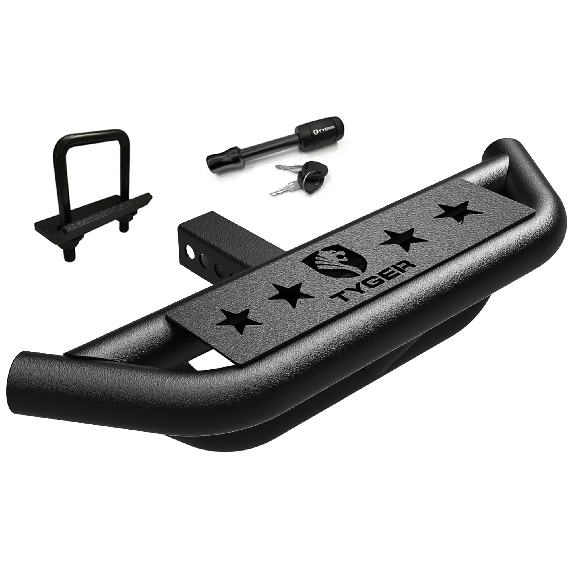 Tyger Auto TG-HS8U81238 Hitch Armor Compatible with Vehicles with 2" Hitch Receiver | Textured Black | Hitch Step | Rear Bumper Guard Protector | with Pin Lock and Stabilizer