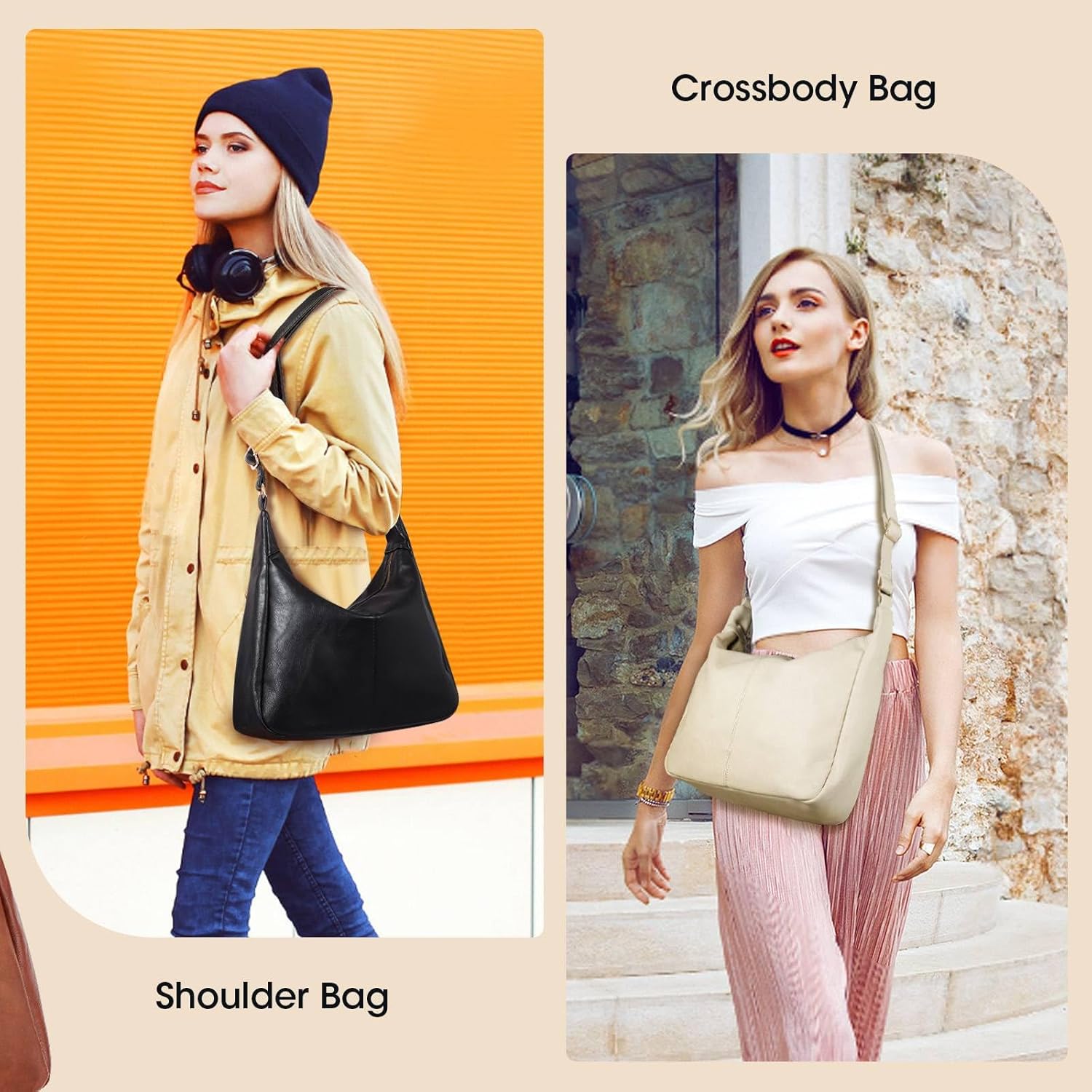 Hobo Bags for Women, Foldable Vegan Leather Tote Bag, Stylish Slouchy Shoulder Bag, Handbags Purses for Women - Image 2