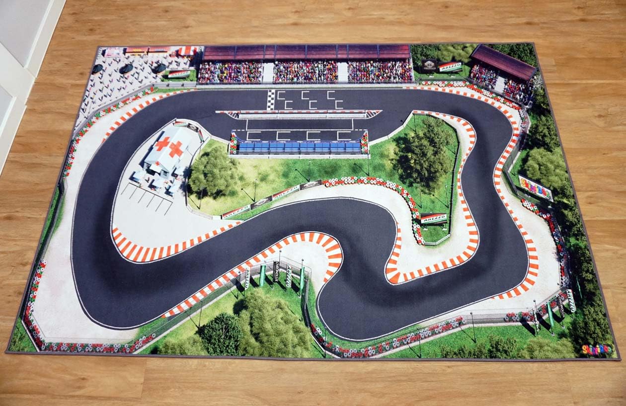 tappeto stradale per bambini, ideale per giocare con auto. Tappeto antiscivolo per cameretta con circuito Race Track in stile Formula 1. 180 × 120 cm