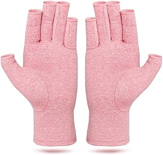 Compression Arthritis Gloves, Fingerless Gloves for Arthritis Pain Relief Rheumatoid Osteoarthritis and Carpal Tunnel, for Typing and Daily Work (Pink, Small)