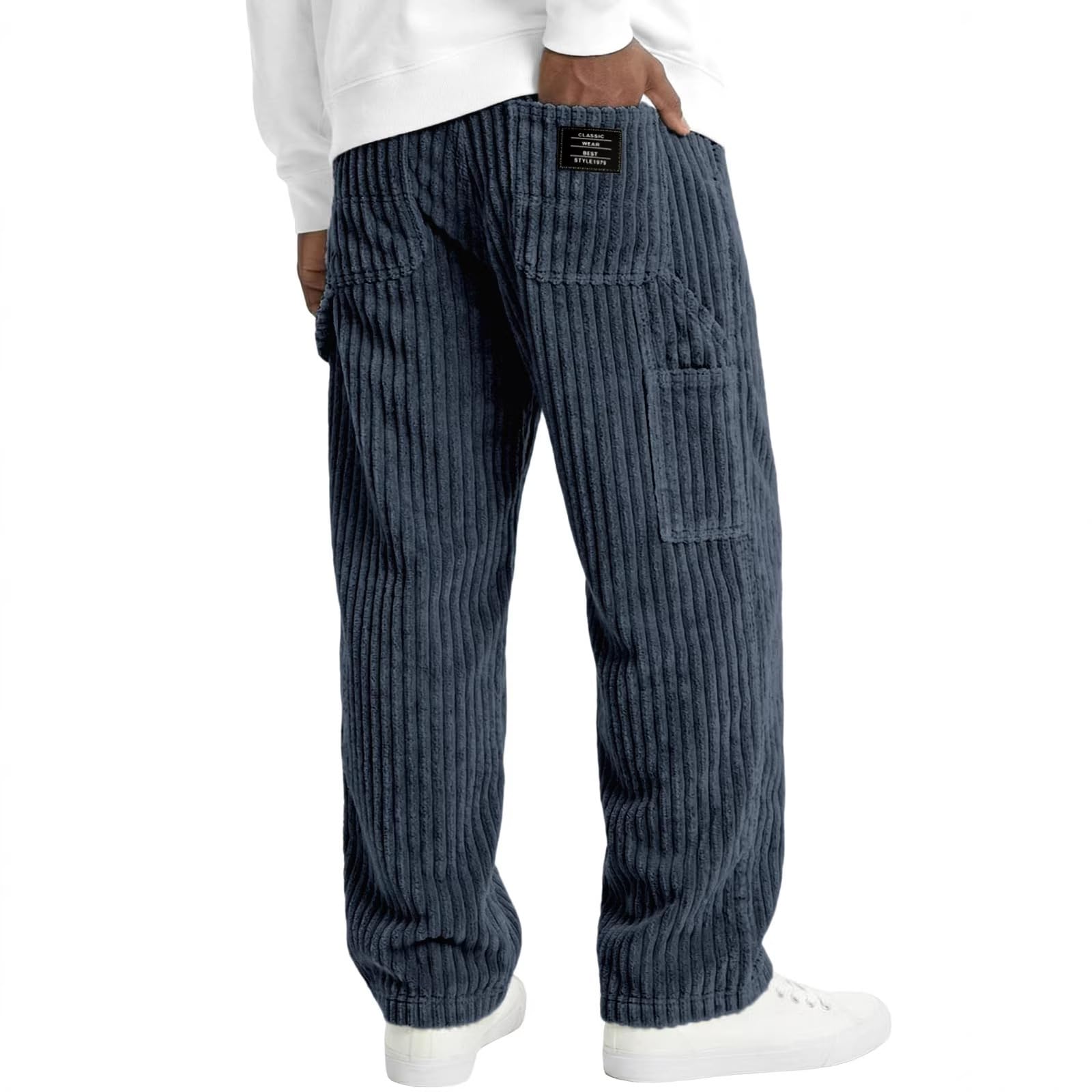 Da In Velluto A Coste Righe Verticali Casual Americano Vintage Gamba Dritta