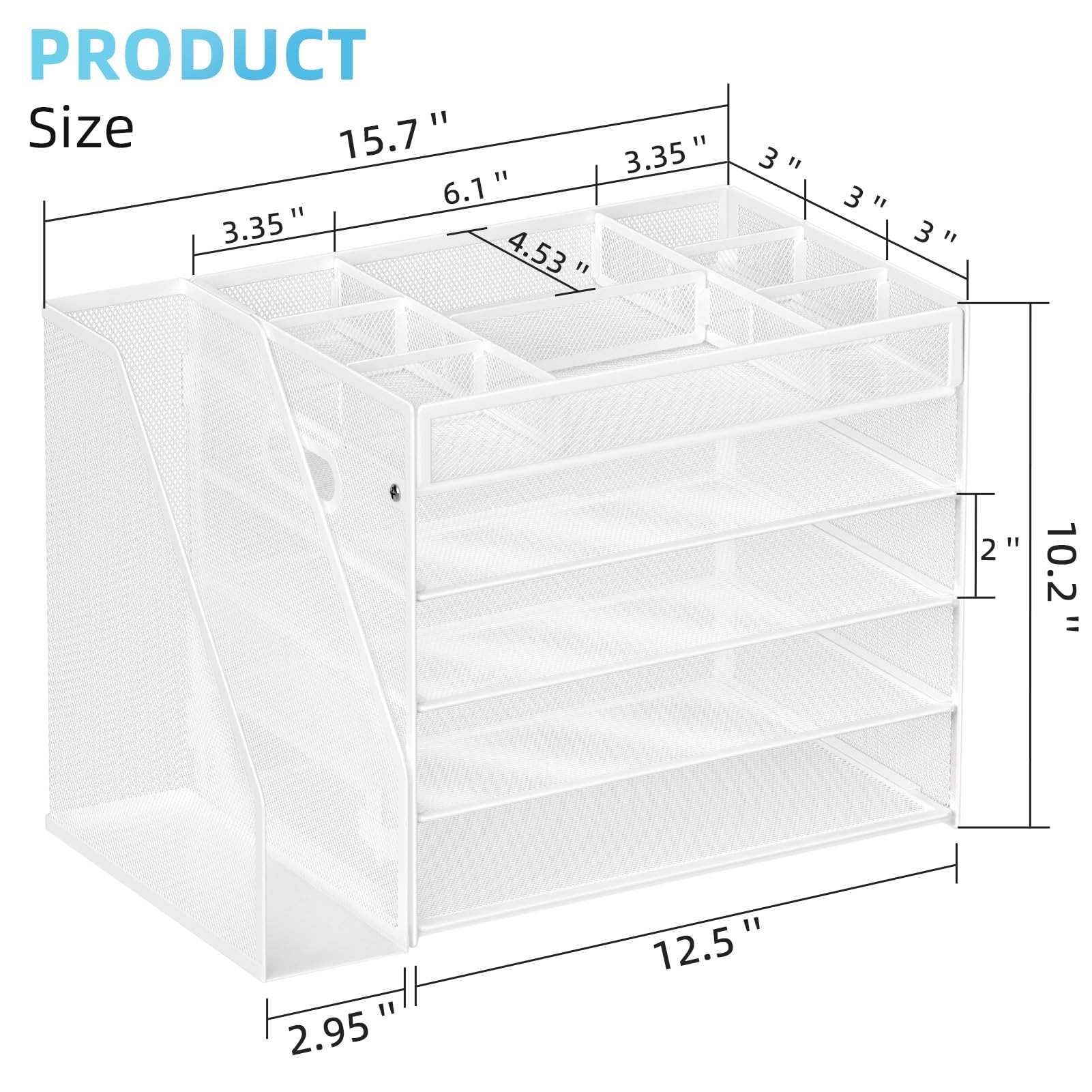 Marbrasse Organizer da scrivania a 5 livelli con porta documenti, organizer per vassoio per lettere, organizer da scrivania con scomparti regolabili, organizer da scrivania in rete e accessori per