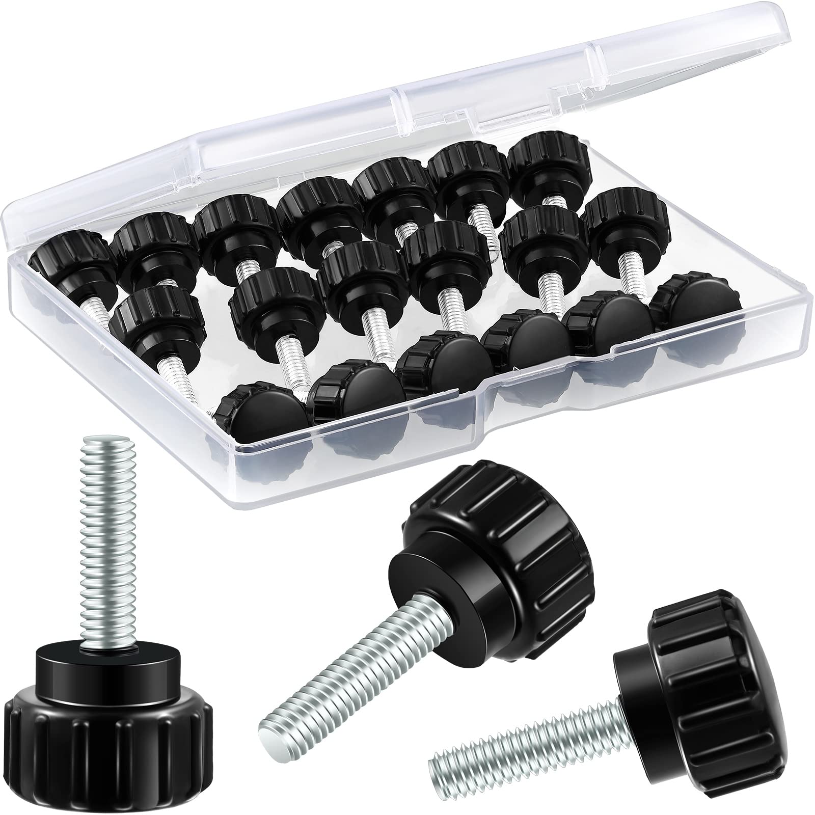 Hotop Threaded Knurled Thumbscrew Monitor Mount Screws on Knobs Monitor Screws Carbon Steel Clamping Knobs Grip Thumb Screw Mounting Thumb Screw, Black(20 Pieces,M4 x 15 mm)