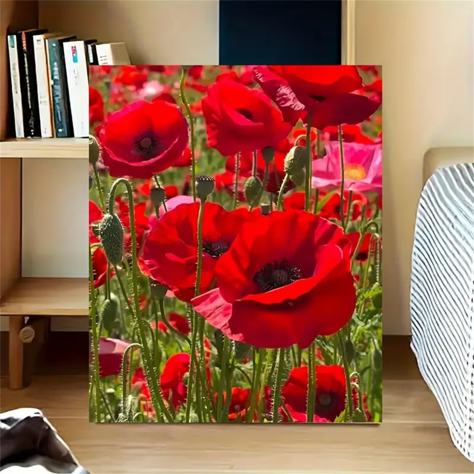 Plantas de amapola roja Pintar por Numeros con marco DIY Cuadro Con Números Kit de Pintura al óLeo Digital para Adultos de Lienzo Paint by numbers Kits Manualidades para Hogar Decoración 50x65 cm
