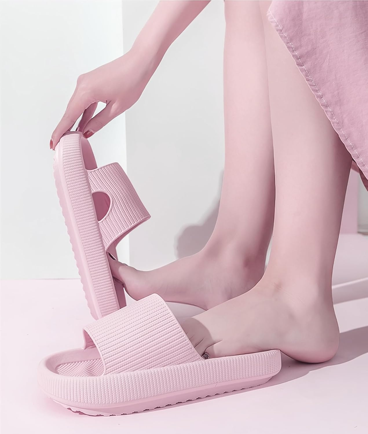 Pillow Slippers for Men and Women - Cushioned Thick Sole Non-Slip Bathroom Slides, Comfort Indoor & Outdoor Shower Sandals - Image 3