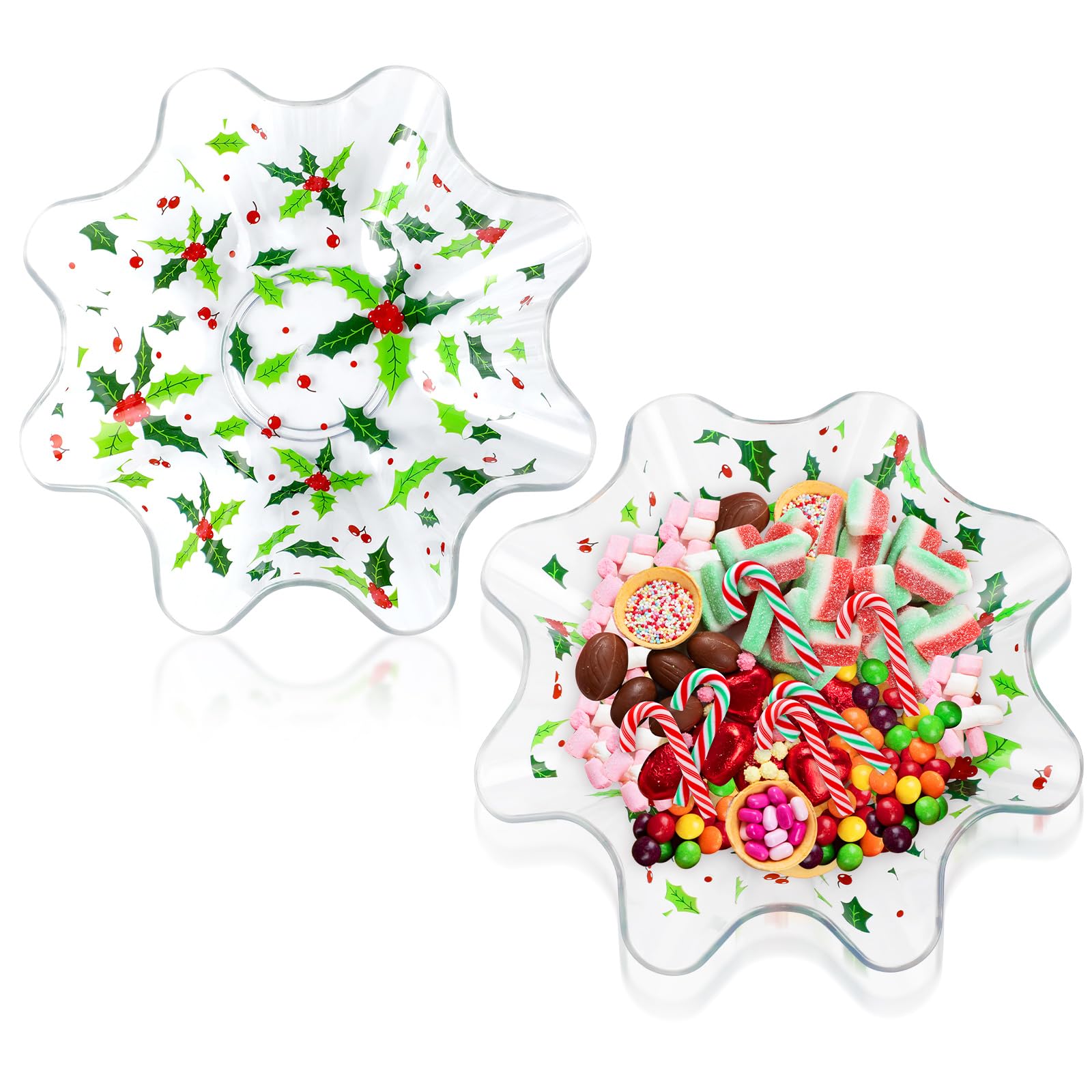 Tioncy 2 Pcs Christmas Holly Leaves Plastic Dish 8 Inch