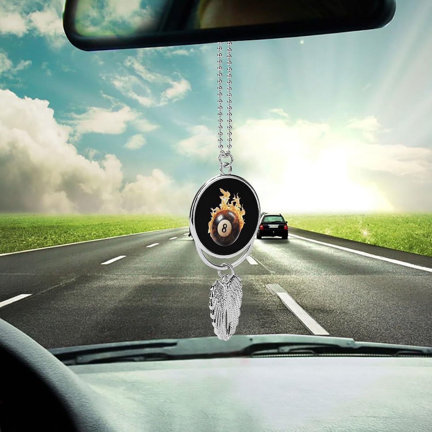 Flaming 8 Ball Billiards Cute Car Hanging Ornament Mirror Accessories Pendant Metal Aesthetic Interior Decor