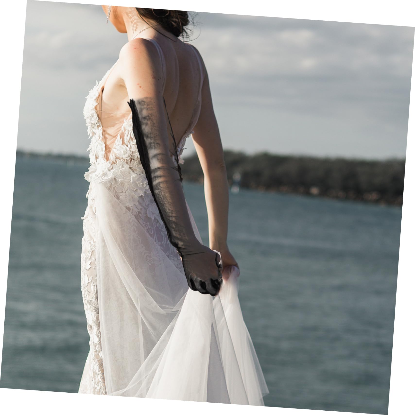 Healeved Guanti Di Tulle Donna Guanti Di Pizzo Guanti Da Sposa Guanto Formale Nozze Guanti Da Sposa Per Il Matrimonio Ballo Studentesco Uv Maglia Black