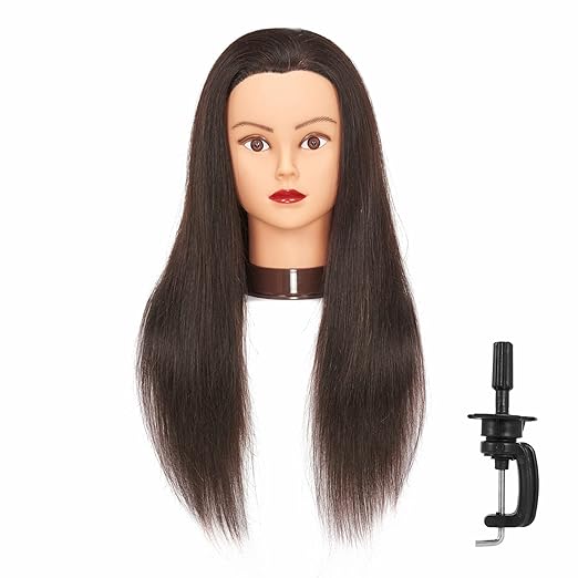 Headfix 24"-26" Hair Mannequin Head 100% Human Hair Hairdresser Practice Styling Training Head Cosmetology Manikin Doll Head With Clamp (Black)