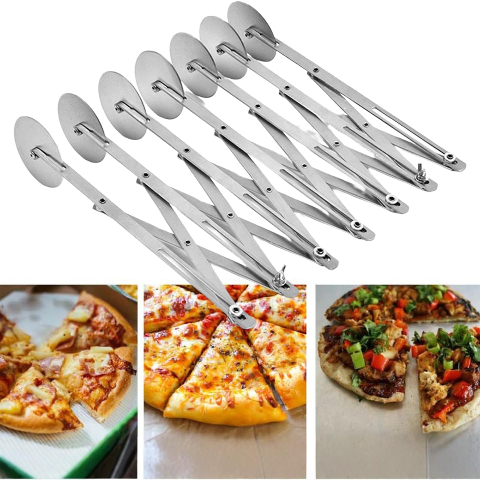 Tagliapasta in acciaio inox con 7 ruote, tagliapizza multiplo regolabile e separatore per pasta, set multiplo per pizza, biscotti, ravioli fondente e strisce di pasticceria