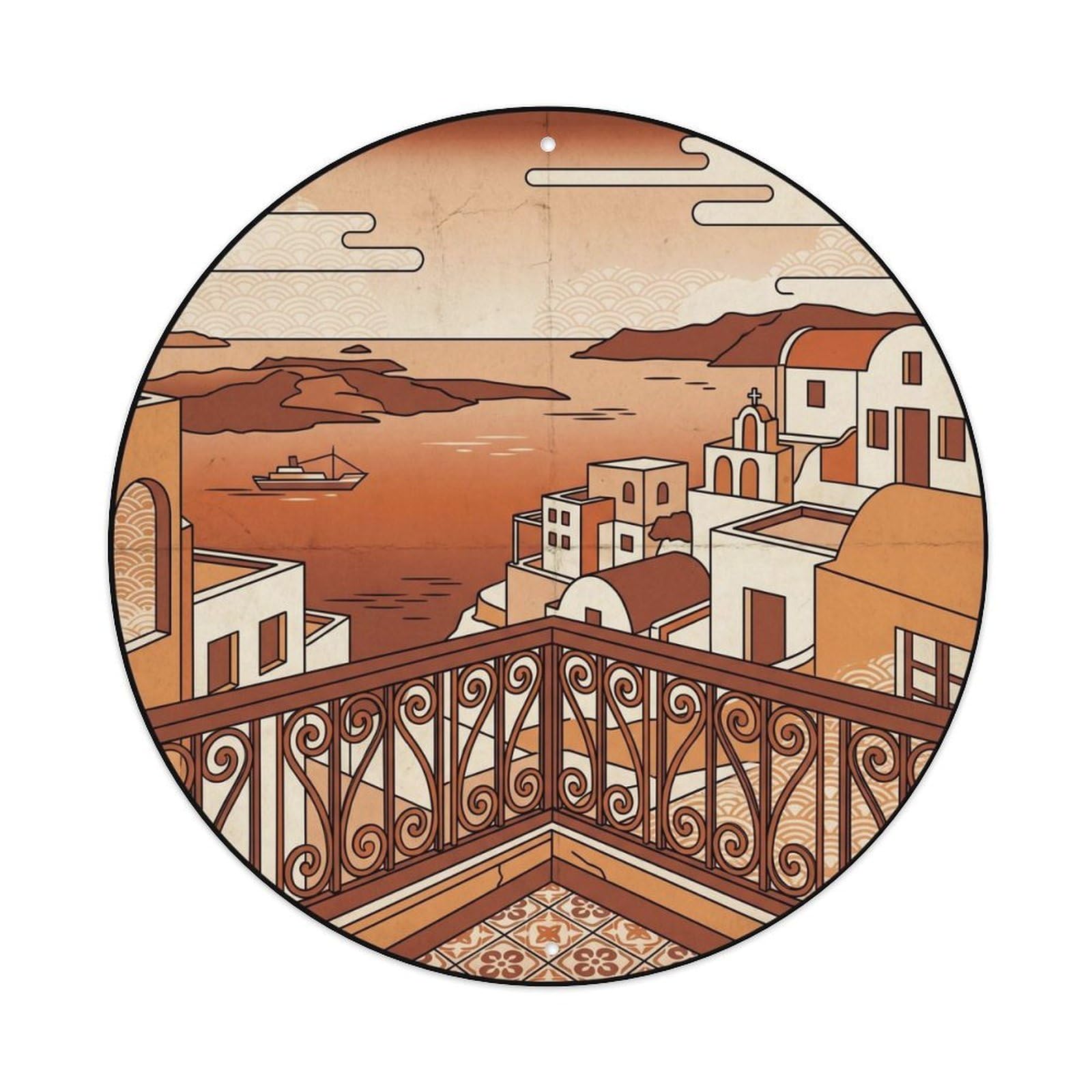 Traditional Balcony Oia Santorini Greece Aegean Sea Metal Tin Sign