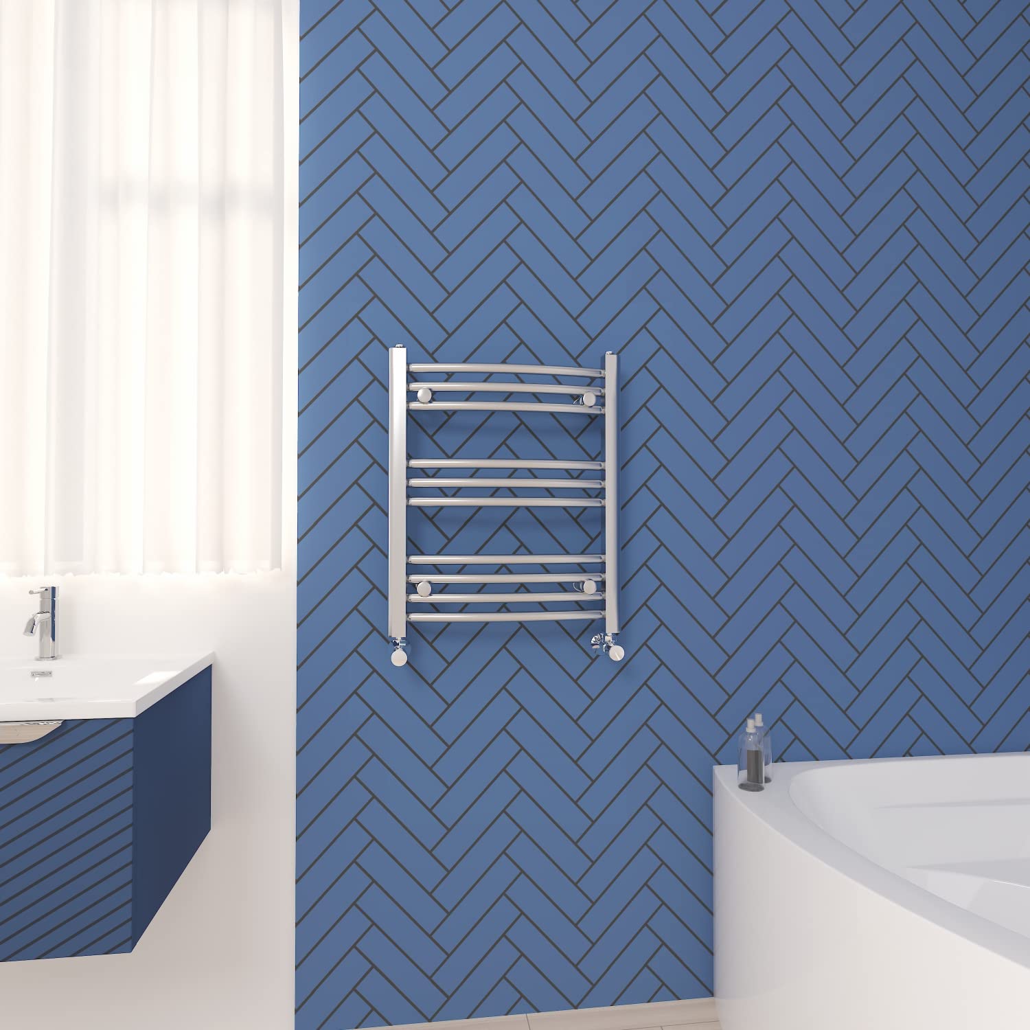 NRG Curved Central Heating Towel Rail Bathroom Radiator Chrome 600×500mm