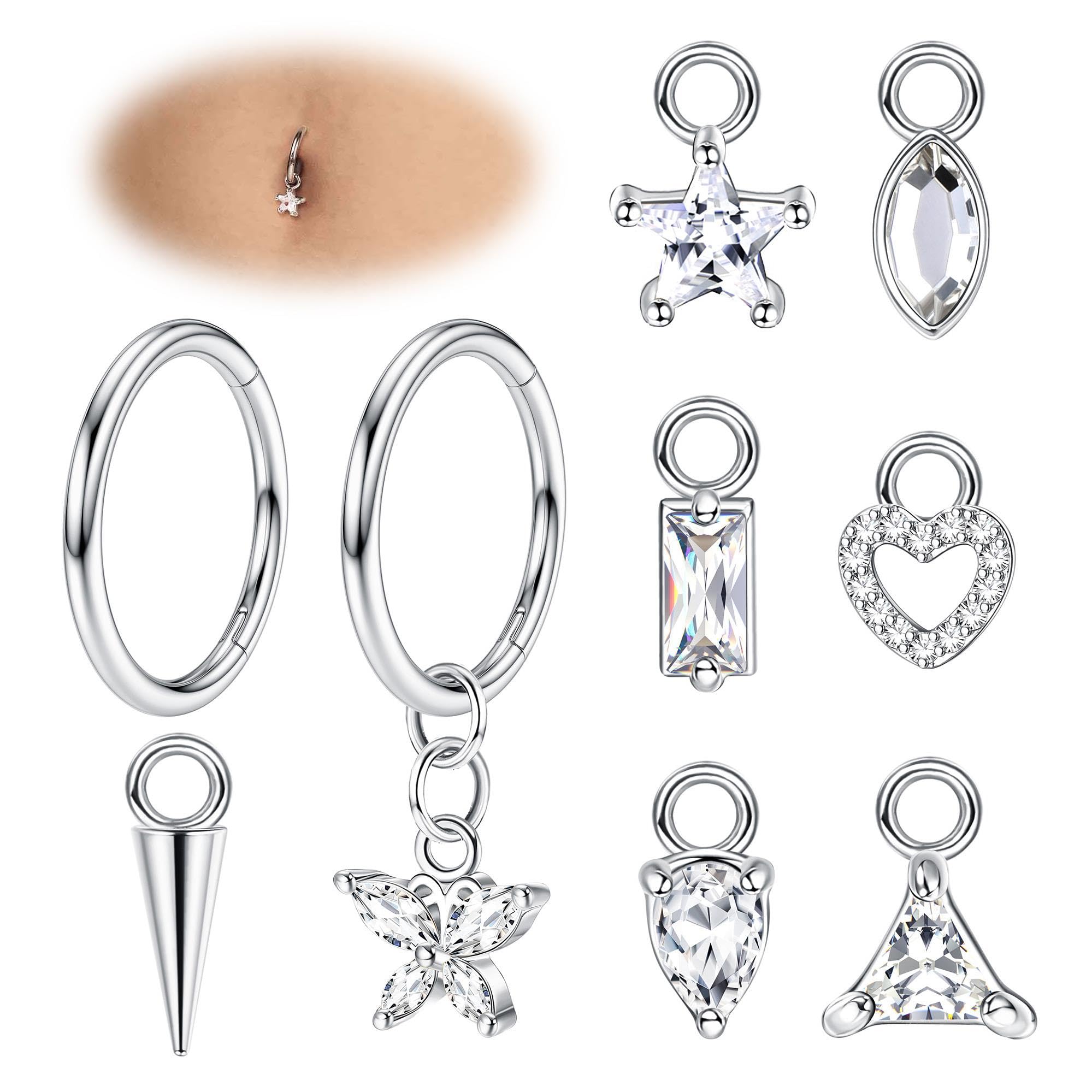 Adramata 14G Piercing Ombligo Acero Quirurgico Hipoalergénica Piercing Ombligo Aro Hélice Cartílago Trago Oreja Piercing Plata Oro Piercing Ombligo Colgante Corporal Piercing para Mujer