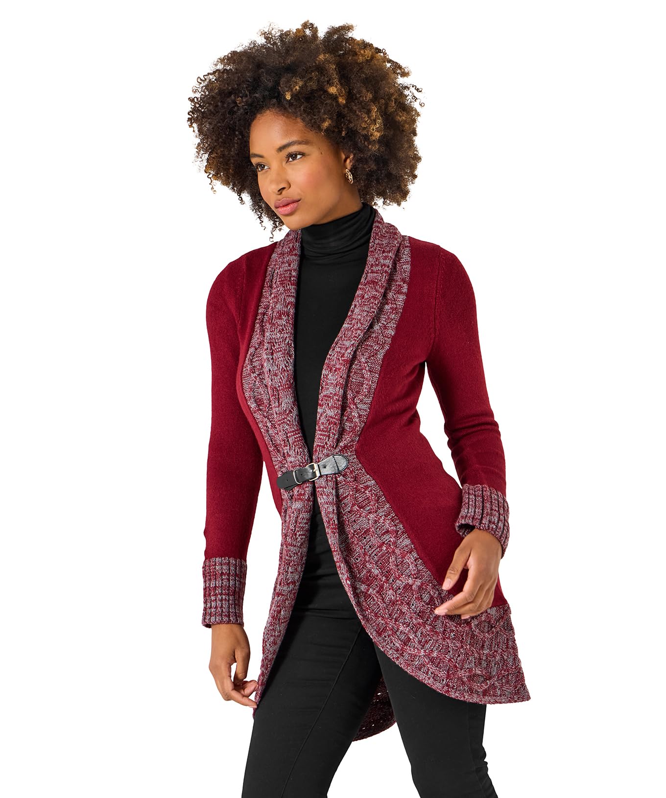 Joe Browns Women's Cosy Two Tone Knit Buckle Waist Cardigan, Regular, Purple, UK 8