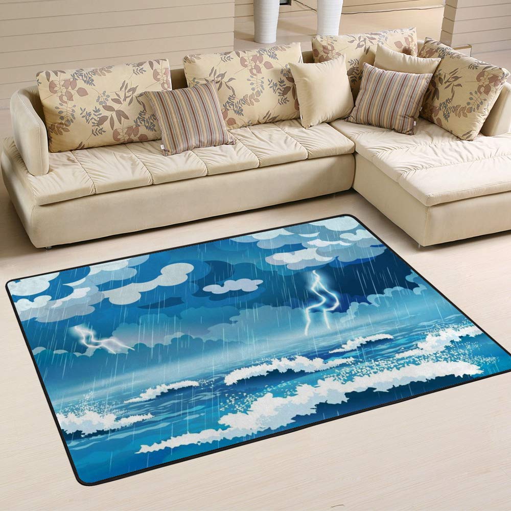 Tapis de sol bleu océan tempête grand tapis salon 80 x 58 inch