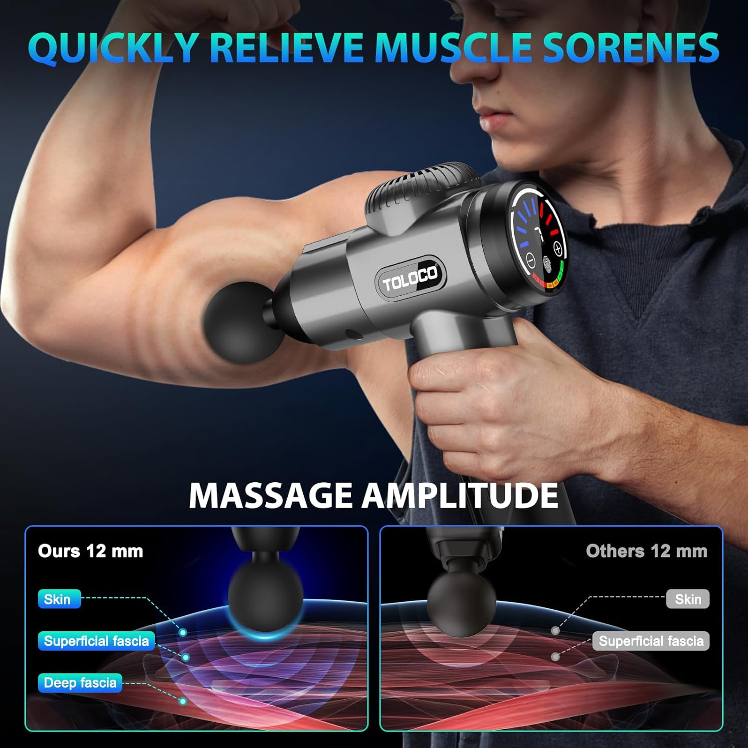 TOLOCO Massage Gun, Deep Tissue Back Massager for Athletes with 10 Massage Heads, Electric Muscle Percussion Massager for Any Pain Relief, FSA and HSA Eligible, Gifts for... 8 TOLOCO Massage Gun, Deep Tissue Back Massager for Athletes with 10 Massage Heads, Electric Muscle Percussion Massager for Any Pain Relief, FSA and HSA Eligible, Gifts for... - Image 6