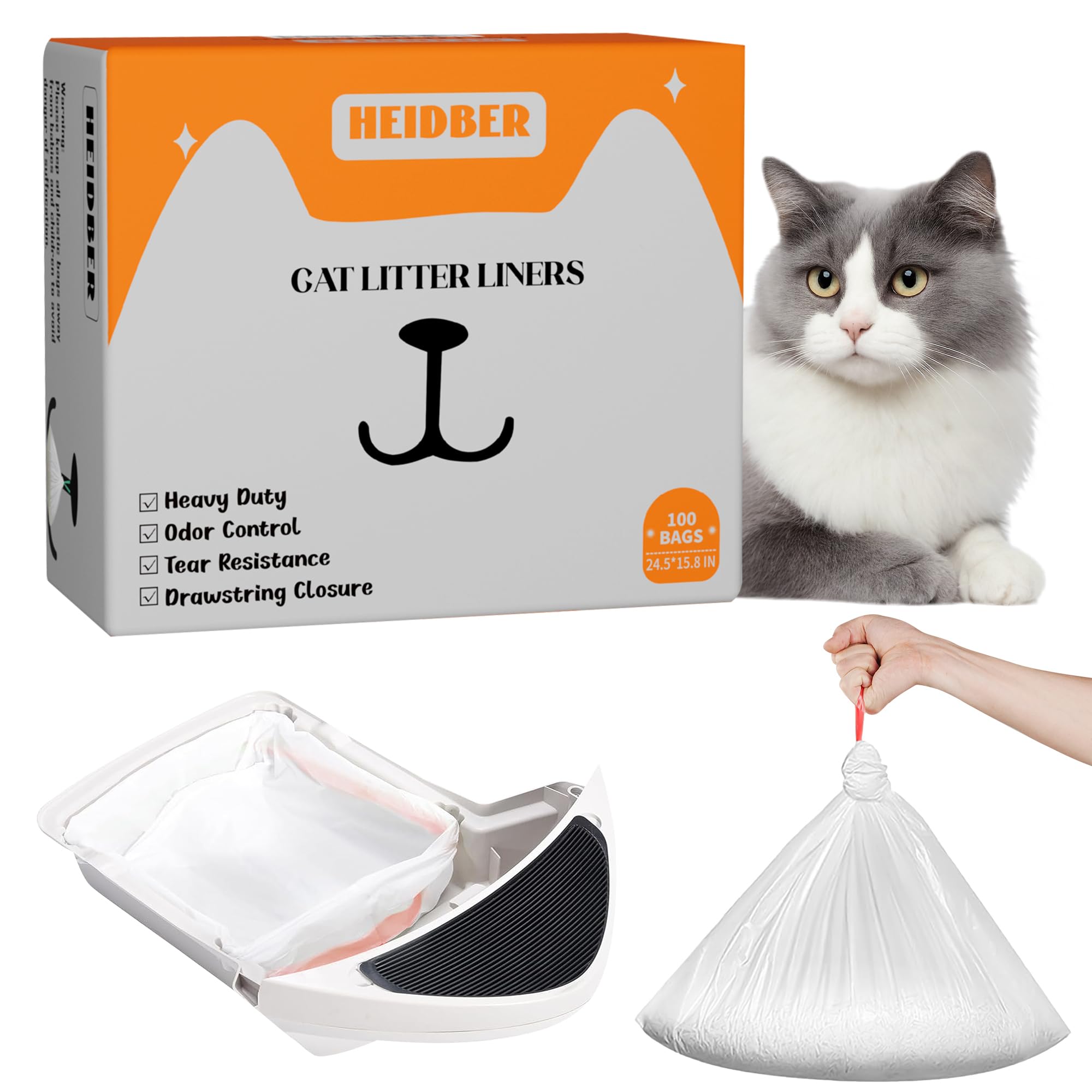 Bolsas de arena para gatos con cordón, paquete de 100 bolsas de arena para robot 3 y 4 Cleanpethome/PETKIT PuraX PuraMax Catlink - Bolsa de arena para gatos autolimpiable resistente