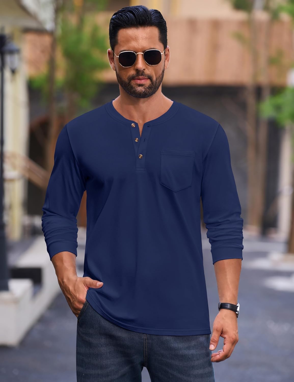 Cotrasen Mens Henley Long Sleeve Shirts Cotton Pocket Button T Shirts Casual Lightweight Plain Tops Fall Basic Tee - Image 6