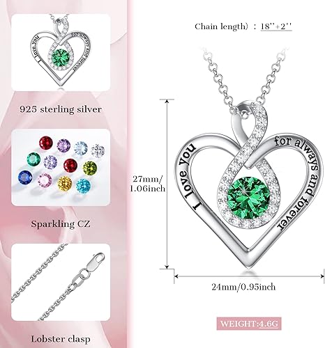 Miniatura 2 de Flpruy Collares de plata de ley 925 con dije de corazón infinito con dije de corazón con texto en inglés "I Love You Always and Forever", regalo de