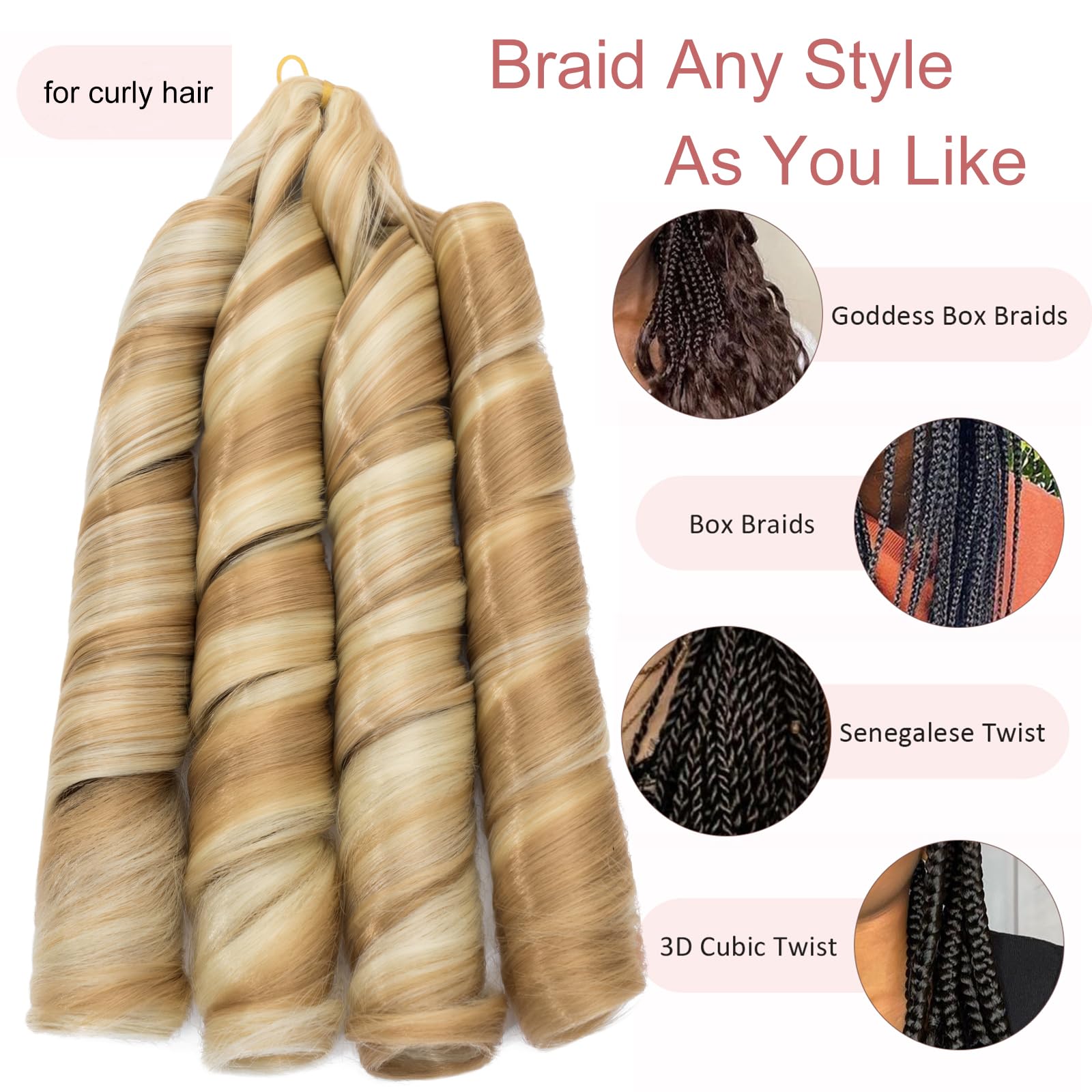 S-noilite French Curl Braiding Hair, 24 inch, 1 Pack, Loose Wavy Spiral Curly Crochet Hair - Image 3