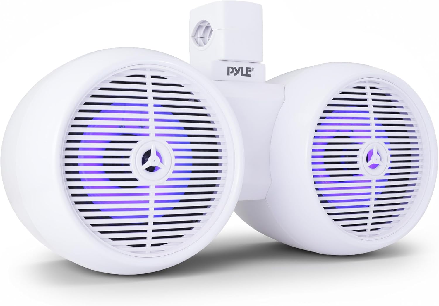 Pyle 8" Marine LED Wakeboard Speakers – Dual 2-Way Water-Resistant Mini Box Speaker Pair with Woofer, Titanium Tweeter, ABS Construction & Mounting Bracket for Boat, ATV, UTV & Roll-Cage Bars