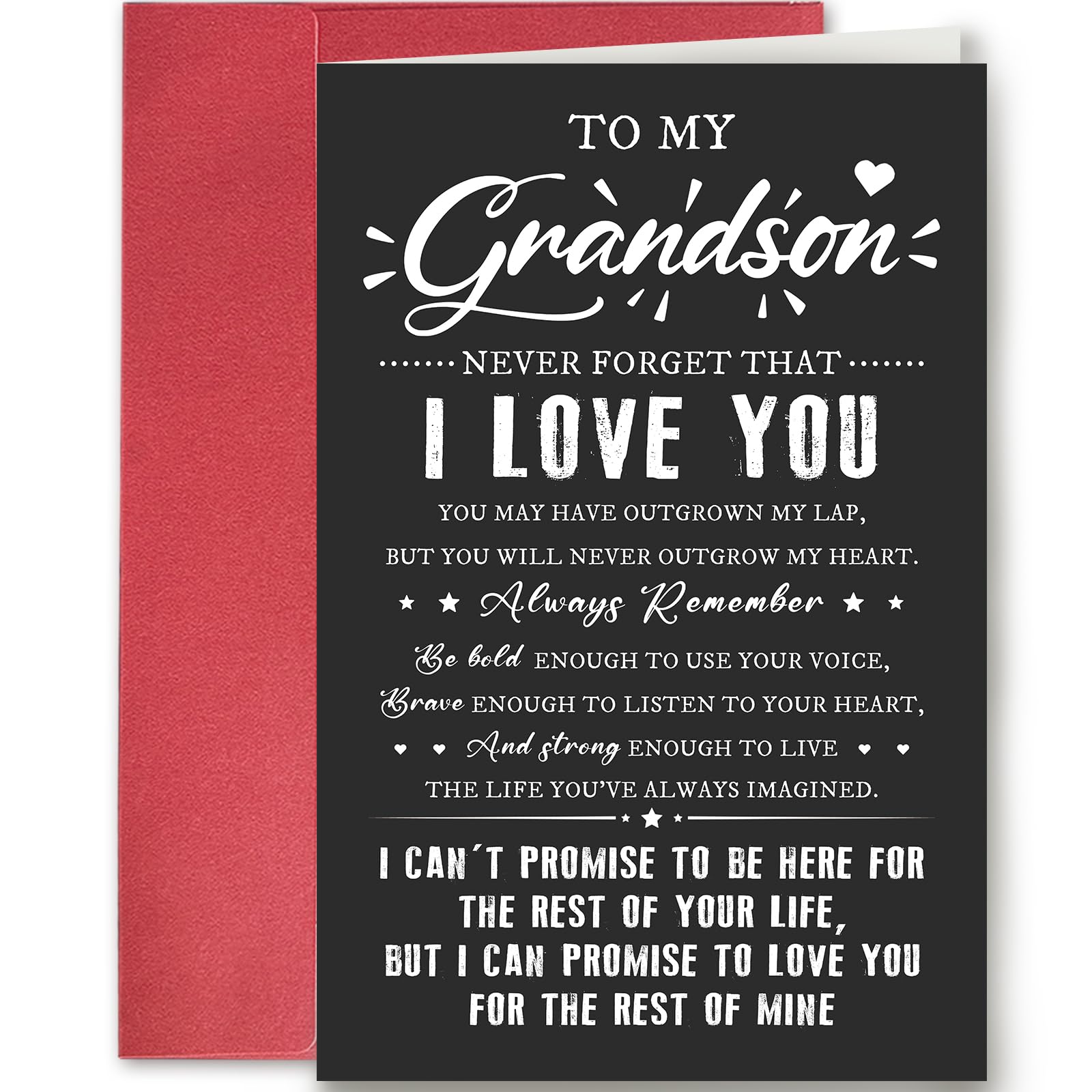 SuperShunhu Heartfelt Poem Love You Card for Grandson, Inspirational Birthday Card from Grandparents, Funny Graduation Gifts for Grandson, Never